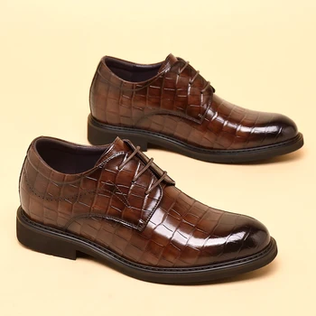 Omul 3/6/8 CM Înălțime Crește Formale Bărbați Derby din Piele Pantofi Casual Platforma de Afaceri Lift Om Rochie Pantofi cu Tocuri Înalte