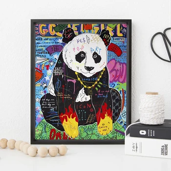 Panda amuzant mână-pictat panza pictura graffiti modern animale poster de perete de arta, printuri camera de zi de decorare imagini