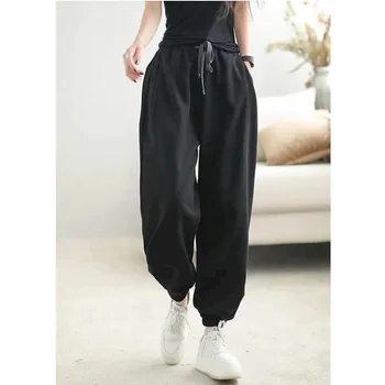 Pantaloni Femei Solide Sportiv Trening Coreeană Stil Casual Cordon Elastic Talie Streetwear Îmbrăcăminte Pantaloni Harem Pentru Femei