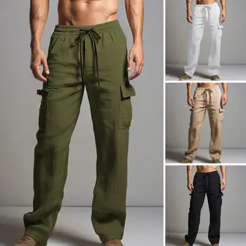 Pantaloni de Culoare solidă Respirabil Lungime de Glezna Barbati Pantaloni Moale Talie Elastic Culoare Solidă Stilul de Picior cu Patch-uri pentru Confort