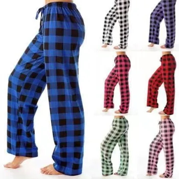 Pantaloni lungi femei nou toamna anului 2023 elastic pantaloni casual carouri pantaloni de pijama, cu bucăți de cordon pantaloni largi picior pentru dormit