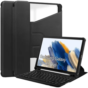 Piele Caz Pentru Samsung Galaxy Tab A9 Plus SM-X216 SM-X210 SM-X218 Tableta Transparent 360°rotativ tastatura