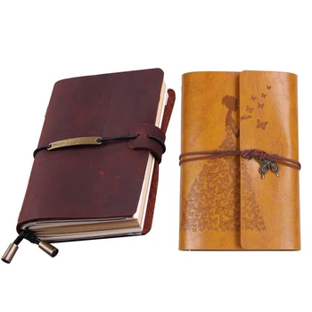 Piele Jurnal De Călătorie Notebook Pentru Femei Și Bărbați 5,2 X 4 Cm - Vin Roșu & Reîncărcabile Notebook Reviste,A6 Legate În Piele De Călătorie
