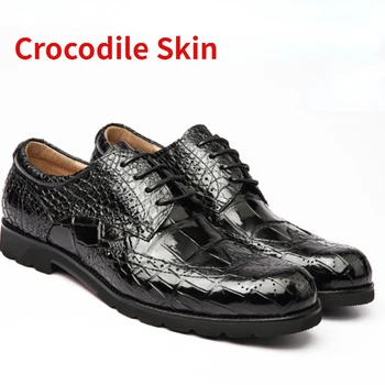 Piele de crocodil lucrate Manual pentru Bărbați Rochie Pantofi din Piele Nunta Pantofi Derby de Afaceri de Lux Bloc Sculptate Formale Pantofi de Piele