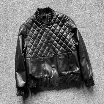 Piele jacheta toamna/iarna de moda noua naveta stil carouri de proiectare cu închiderea snap și piele de oaie de sus jacket2023