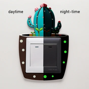 Praf de Desene animate Drăguț 3D Cactus Fluorescente Perete Silicon Comutator Autocolante Copii Luminos Comutator Lumină de Ieșire Decor Acasă