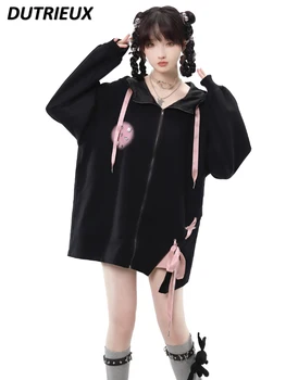 Primavara Toamna Lady Haine Roz Bandaj Decorative de Culoare Solidă de Design Vrac Sacou Moda Stil Japonez Haina Casual pentru Femei
