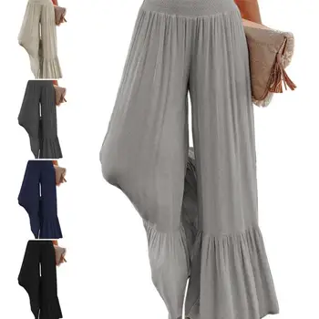 Primavara Toamna Pantaloni Evazate Măgulitor Plus Dimensiune Pantaloni Largi pentru Femei Talie Mare Drapat Zburli Mansete Yoga Pantaloni de Primăvară