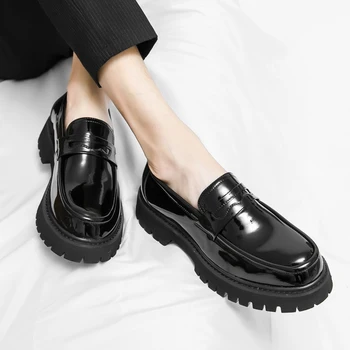Primavara Toamna anului Nou Stil Britanic de Agrement Tocuri Groase Negre de Cusut Piele Barbati Negru Gros cu Talpi Mari Toe Pantofi de Piele