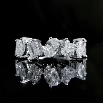 Primăvara Qiaoer Argint 925 Oval Reducere Inima Neregulate Ridicat De Carbon Diamant Tipul De Piatră Prețioasă Trupa De Nunta Bijuterii Fine Inel Pentru Femei