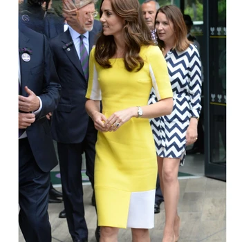 Printesa Kate Middleton Rochie De Lux Elegant De Vara Midi Creion Rochii Femei Pătrat Guler Cu Fermoar Spate Birou De Lucru Formale Purta