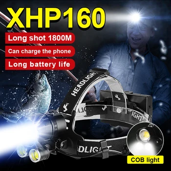 Puternic XHP160 Condus 2COB Far de Mare Putere 500W Cap Lanterna Far Reîncărcabilă de Mare Capacitate Baterie 18650 Lampă de Cap