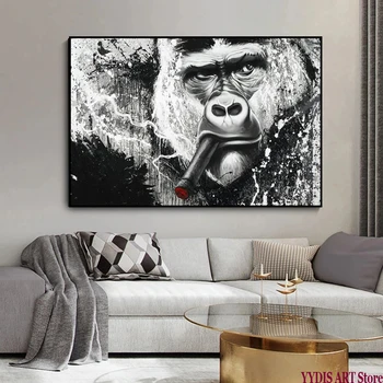 Rezumat Maimuță Nefumători Panza Pictura Alb-Negru Animal Arta de Perete Poster de Imprimare Gorilla Imagini pentru Dormitor Decor Acasă Cuadros