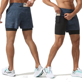 (S-2XL)Bărbați iute Uscat Respirabil pantaloni Scurți de Sport cu Dublu Strat de Trunchiuri de Vară Crossfit, Fitness, Pantaloni scurți și cu Buzunarul de la Spate