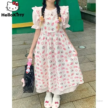Sanrio Hello Kitty Rochii De Desene Animate Drăguț Stil De Colegiu 2 Bucata Set Y2k Papusa Gat Camasa Interior Rezervor De Top Rochie De Femei Elegante Haine