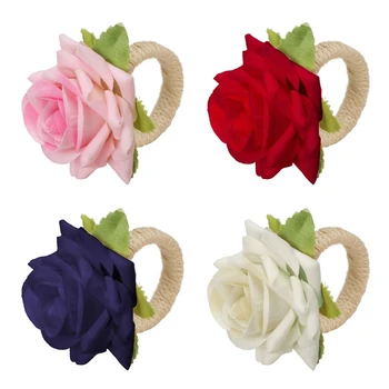 Simulare de Flori de Trandafir Șervețel Inel Suport de Șervețele pentru Masă Decoratiuni pentru Nunta Îndrăgostiților Banchet de Crăciun