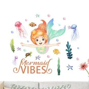 Sirena de Perete Autocolant Mermaid Princess Serie de Perete Decal Lovely Mermaid Princess PVC Poster Autocolant de Desene animate Pentru Decor Dormitor