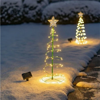 Solar Spirală Pomi de Crăciun în aer liber Lumina Xmas Cale Markeri Cu Miza Impermeabil Lumini pentru Terasa, Curte Decor Rulantă