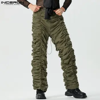 Stil American Bărbați Pantalons Amuzant Proiectare de Cordon Pantaloni Casual Elegant Bărbat Solid Cutat Pantaloni Lungi S-5XL INCERUN 2023