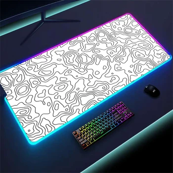 Straturile de Lichid Mousepad LED-uri RGB Topografice Accesorii de Birou Estetice Negru Mause Ped Alb Mousepad Gamer 900x400 cu iluminare din spate Mat