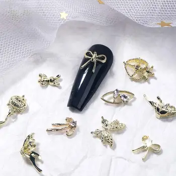 Unghii Farmece Coroana de Aur din Aliaj Japoneză Nail Art Butterfly Bow Unghii Decoratiuni Unghii Strasuri Unghii Bijuterii 3D Nail Art masini de Gaurit