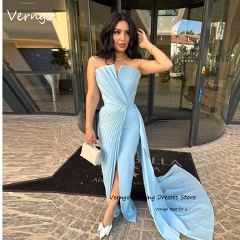 Verngo Arabă Femei Sirena Rochii De Seara Strapless Întinde Pliuri Satin Fantă Front Elegant Formale Rochie De Bal Partid Ocazie