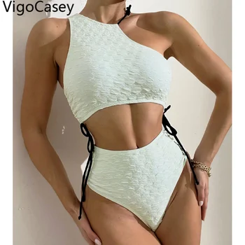 VigoCasey 2023 Alb Legat fără Mâneci Costume de baie Femei Sexy Push-UP Hollow-O singură Bucată de costume de Baie Monokini Plajă de Vară Costum de Baie