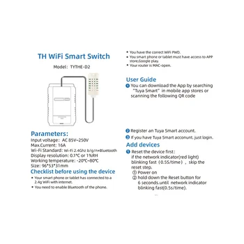 WiFi TH-16 Comutator Tuya Control Wireless cu un Consum de Energie de Monitorizare Temperatura si Umiditate Termostat pentru Alexa