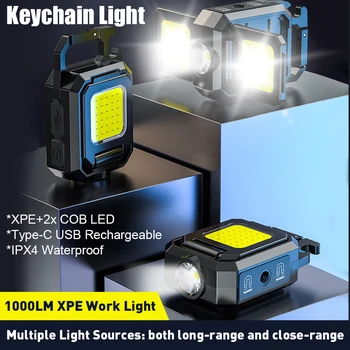 XPE Buzunar Lumina de Lucru 1000LM COB LED Mini Breloc Lumina USB Reîncărcabilă Lanterna IPX4 rezistent la apa pentru Drumeții în aer liber Camping