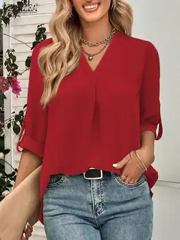 ZANZEA Femeie de Moda Solid Tunica Topuri cu Maneci Lungi V-Neck Bluza Plisata Toamna Femei Tricou Casual OL Office Camasa Supradimensionate