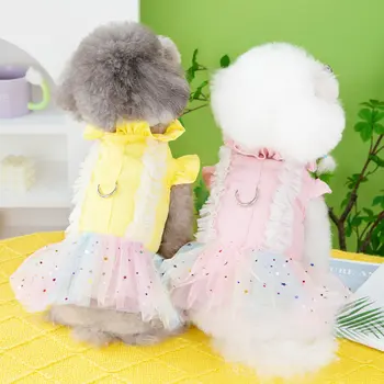 Îmbrăcăminte pentru animale de companie Nou Sosirea Verii Pisică și de Câine de Companie de Îmbrăcăminte Star Roz Galben Colorat Tifon Fusta Rochie de Printesa